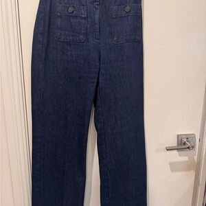 Sezane Dark Blue Denim Wide-Leg Pants